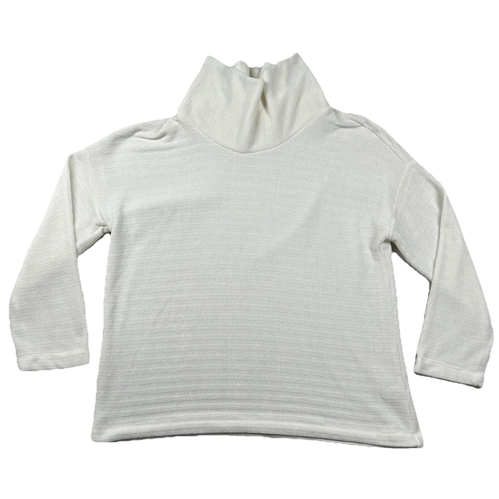 J. Jill Sweater Womens L Cowl Neck Solid White Knit Soft Polyester 3/4 Sleeve